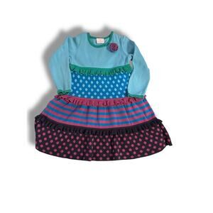 Hanna Andersson Girls Dress Size 110 4 5 Polka Dot Striped Ruffle Cotton
